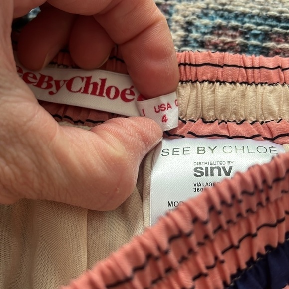 ⚡️ See by Chloé Striped Silk Mini Skirt, Pink/Black, Size 4 - Picture 6 of 8